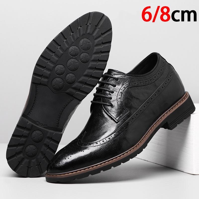 Elevator Men Shoes Genuine Leather Business Dress Retro Gentleman Formal Carved Brogue Height Increasing Shoes Men High Quality