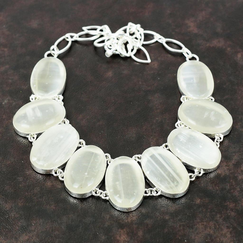 Selenit-Halskette, wunderschöner Schmuck, 925er-Sterlingsilber-Halskette, handgefertigt, brandneuer Edelstein-Schmuck, verstellbare Kette, Geschenk für Frau