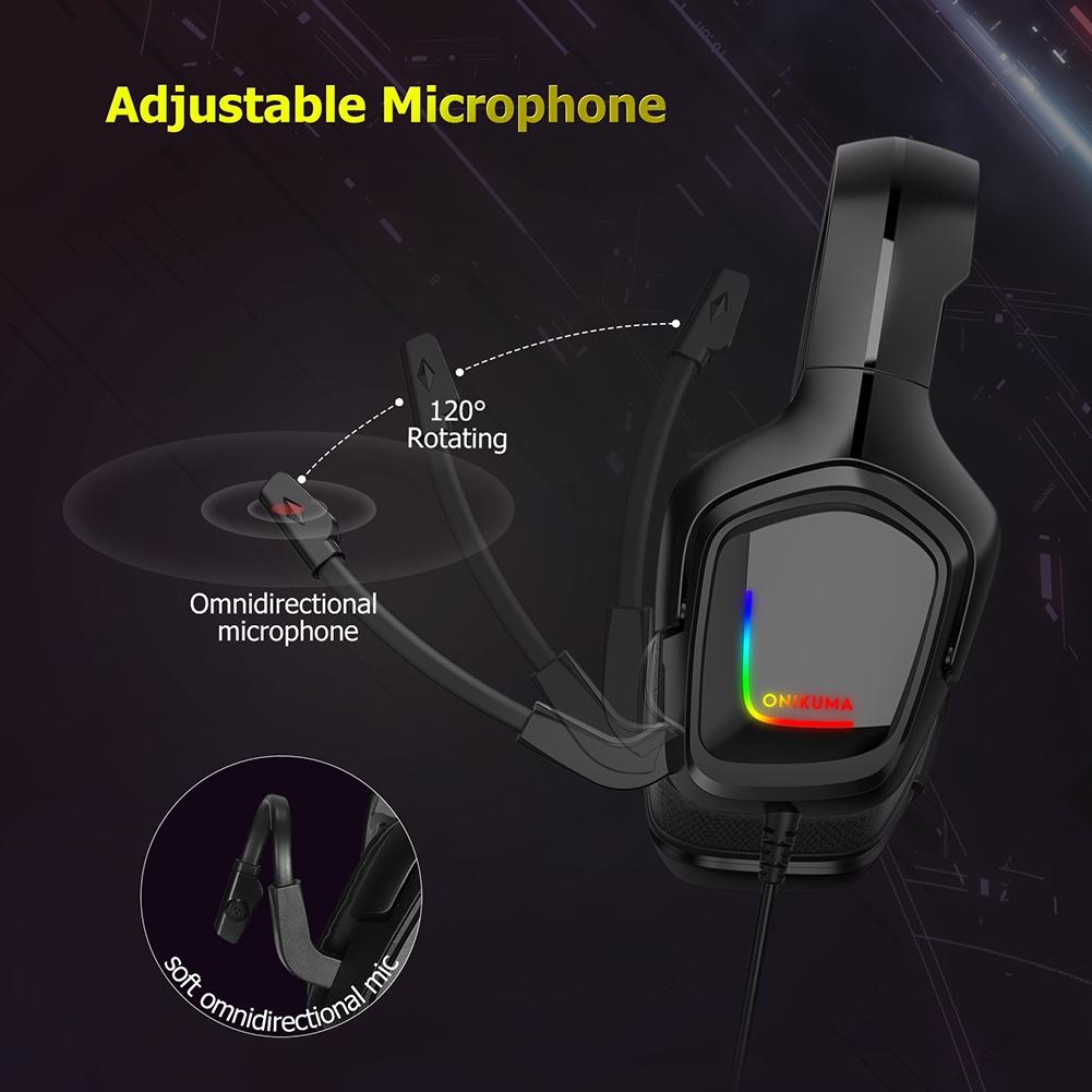 K20 3.5mm Wired RGB LED Headset with Microphone for PC Gamers Phone PS5 PS4 Wired Earphone HiFi Headphones