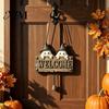 Rustic Holiday Door Sign Halloween Wooden Welcome Hanging Sign, Vintage Farmhouse Hanger with Skeleton Pumpkin Seasonal Window Ornament Ghost,