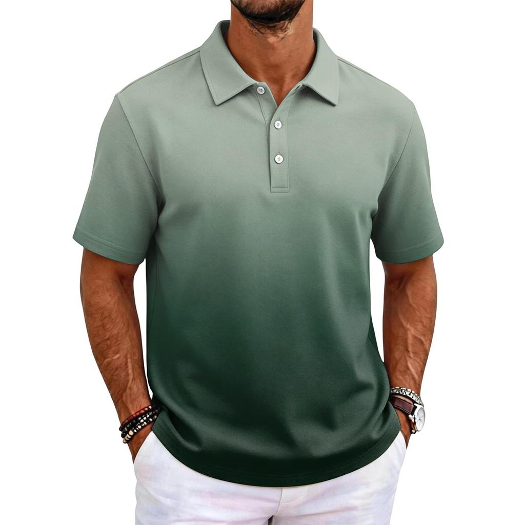 Men Short Sleeve Polo Shirt Classic Fit Lightweight Breathable Fabric Business Casual Solid Basic Collar Top