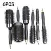 6pcs/Set Professional Black Boar Bristles Hair Brushes Set Anti-Static Round Hairdressing Comb Barber Salon Styling Tools