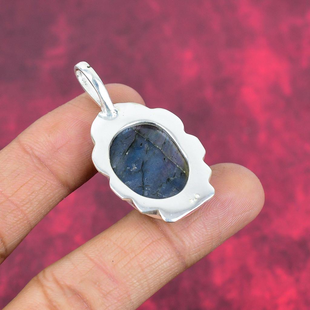 Labradorit Anhänger, handgefertigter Edelstein 925 Sterling Silber Anhänger Antik Schmuck, als Geschenk Silberschmuck