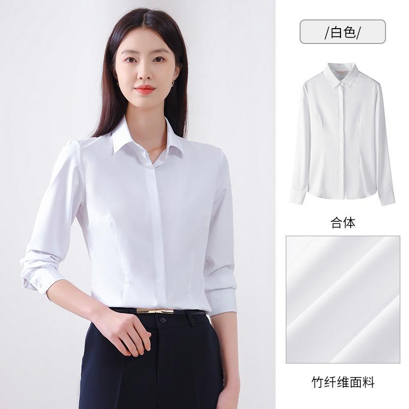 Shirt Women's Long Sleeve Occupational Commuter Interview Non-ironing Women's Shirt Work Clothing Wholesale Embroidery Logo Professional Clothing