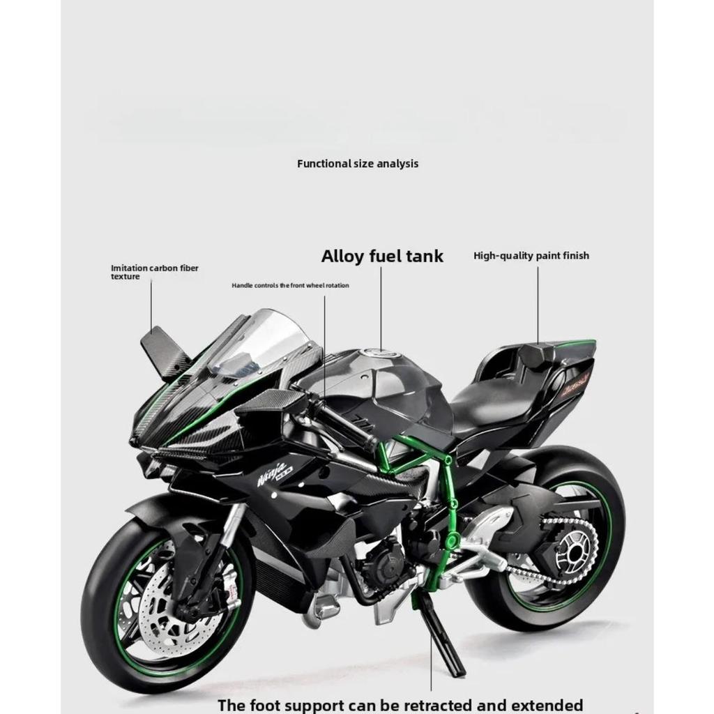 Large Size 1/9 Kawasaki H2R Simulation Spray Motorcycle Model Toy Simulation Alloy Motorcycle Model Boy Car Collection Handmade Gift