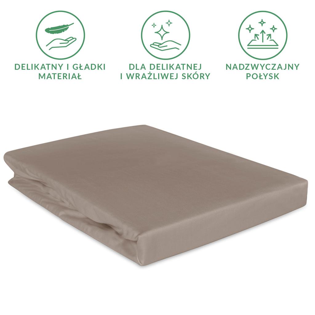 Cotton fitted sheet 140x200 smooth satin, dark beige