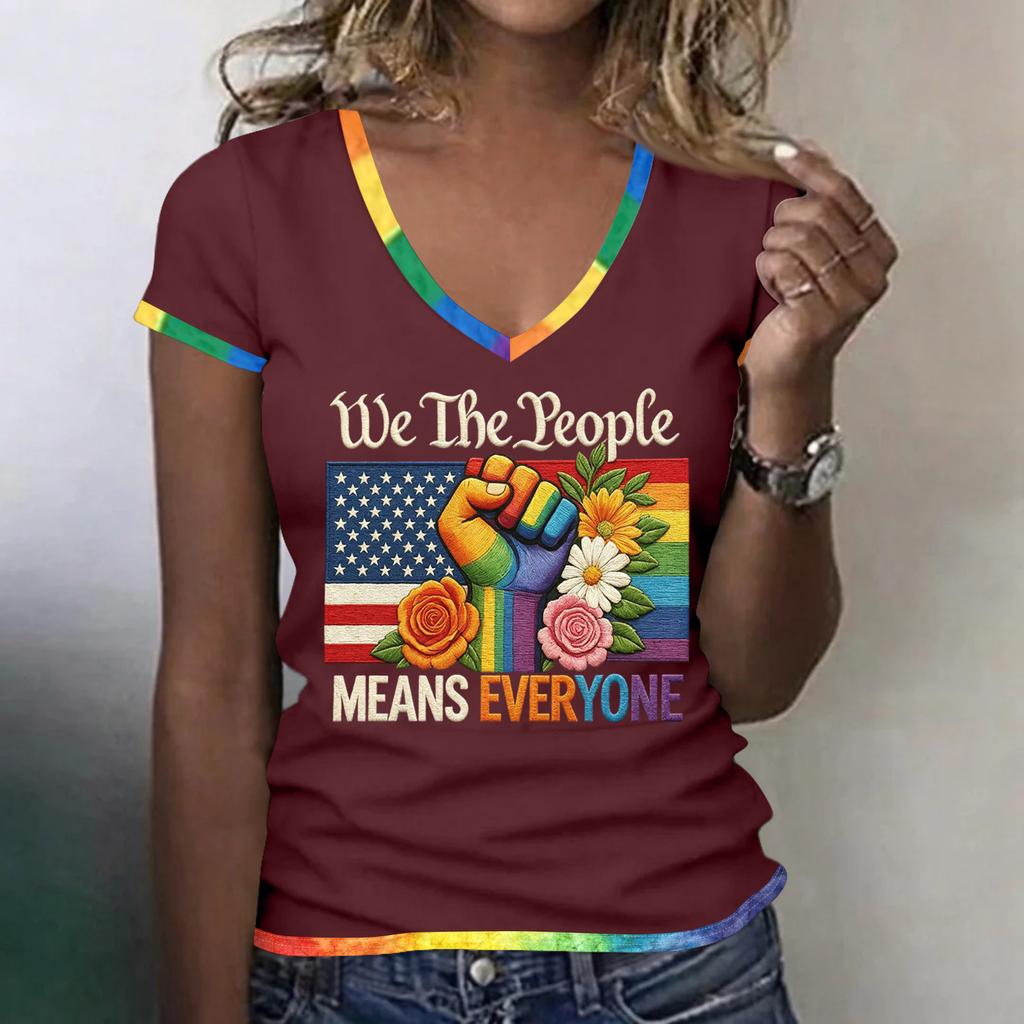 Women Casual V Neck Short Sleeve T Shirt Patriotic Print 250th Anniversary Independence Day Tee Top Lightweight Soft Fabric