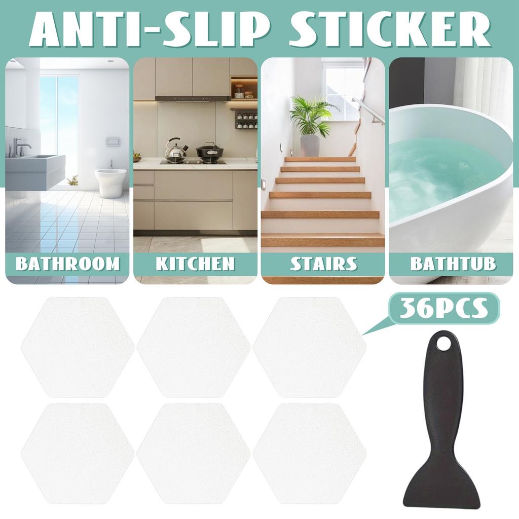 36 Pack Shower Floor Anti-Slip Stickers, Strong Adhesion, Anti-Slip Shower Stickers With Scraper, Suitable For Bathtubs, Pools And Stairs, Hexagonal