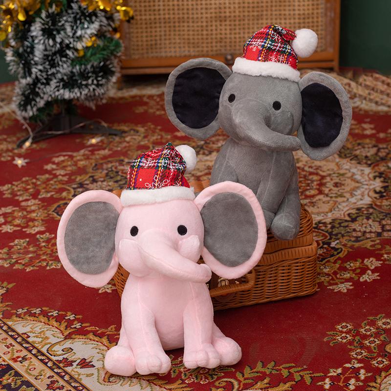25cm Cartoon Christmas Elephant Stuffed Doll With Santa Hat Colorful Elephant Stuffed Toy Home Decor Gift For Boys Girls