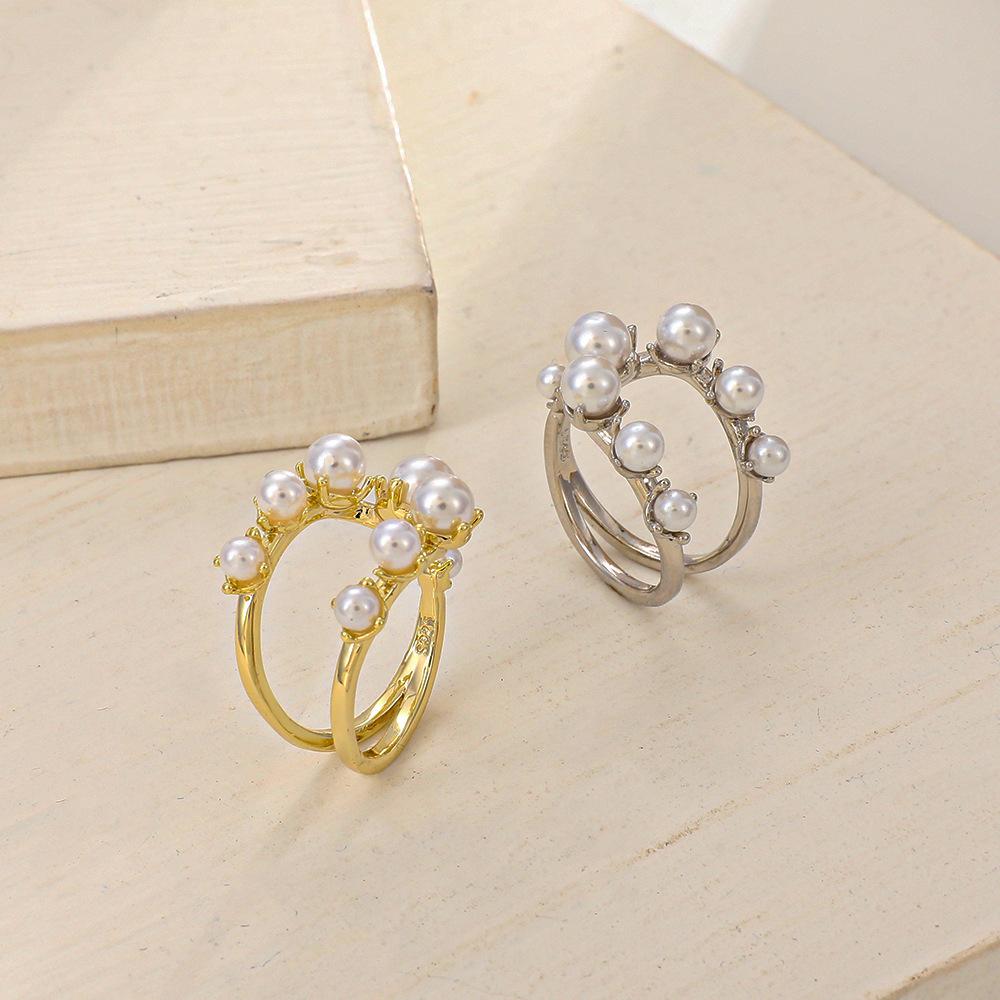 Fashion Big Geometric Pearl Paved Rings For Women Jewelry Personality Statement Open Ring