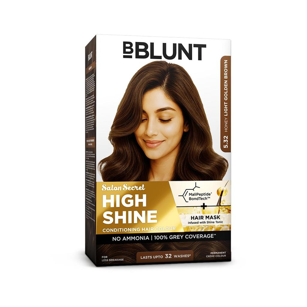 BBLUNT Salon Secret High Shine Hair Colour Honey Light Golden Brown 130G Pack of 1 Long Lasting