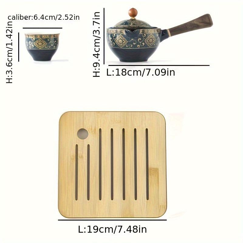 1 Set Side Handle Automatic Tea Making Machine Portable Ceramic Household Meeting Guest Tea Pot Tea Plate Set As A Gift- Perfect For Home And Office M