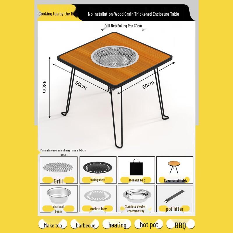 OEING Outdoor Hearth Tea Table with BBQ Grill Set