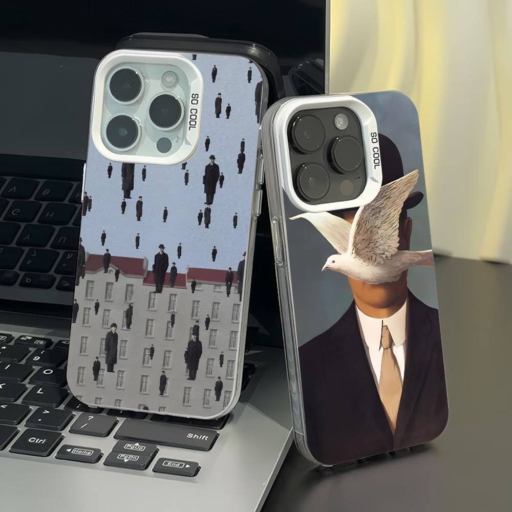 R-Rene Magritte Art phone case for iPhone 17 17Air 16 15 14 13 12 11 Pro Max Plus Colorful Silver