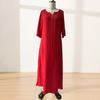 Loose Maxi Dress for Women,  3/4 Sleeve Button Up V Neck Casual Long Dress, Summer Flowy Beach Sundress