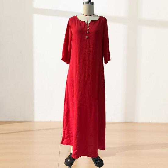 Loose Maxi Dress for Women,  3/4 Sleeve Button Up V Neck Casual Long Dress, Summer Flowy Beach Sundress