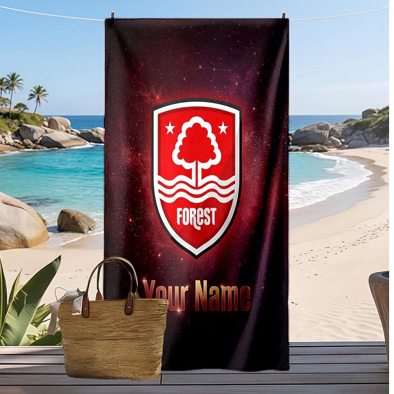 Telo Mare Personalizzato Stampato Nottingham Forest FC Logo Calcio Supporto Nome Personalizzato Testo Asciugamano Assorbente Per Sport Viaggio Regalo Speciale