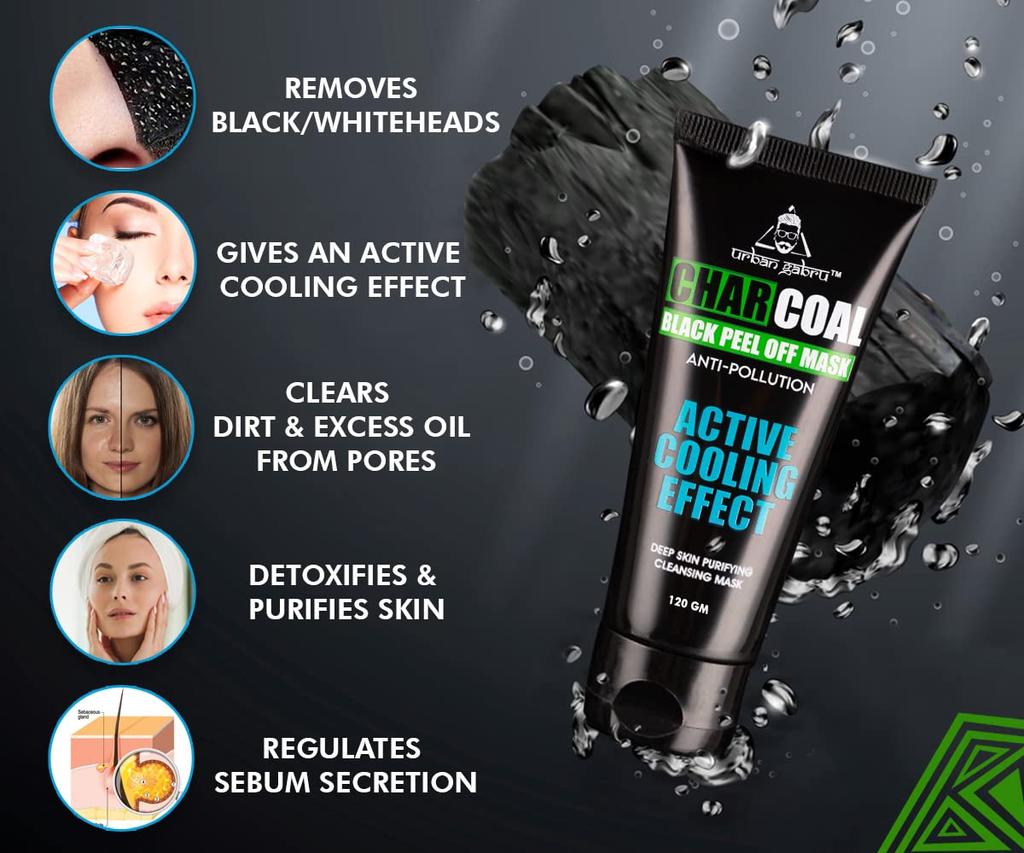 UrbanGabru Charcoal Black Peel Off Mask 120 Gm for Men & Women Deep Skin Purifying Cleanser