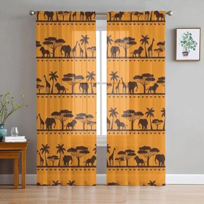 Afrikanische ethnische Löwe-Elefant-Giraffe-Baum-Tüll-Sheet Vorhänge für Wohnzimmer Schlafzimmer Küche Dekoration Voile Organza Vorhänge
