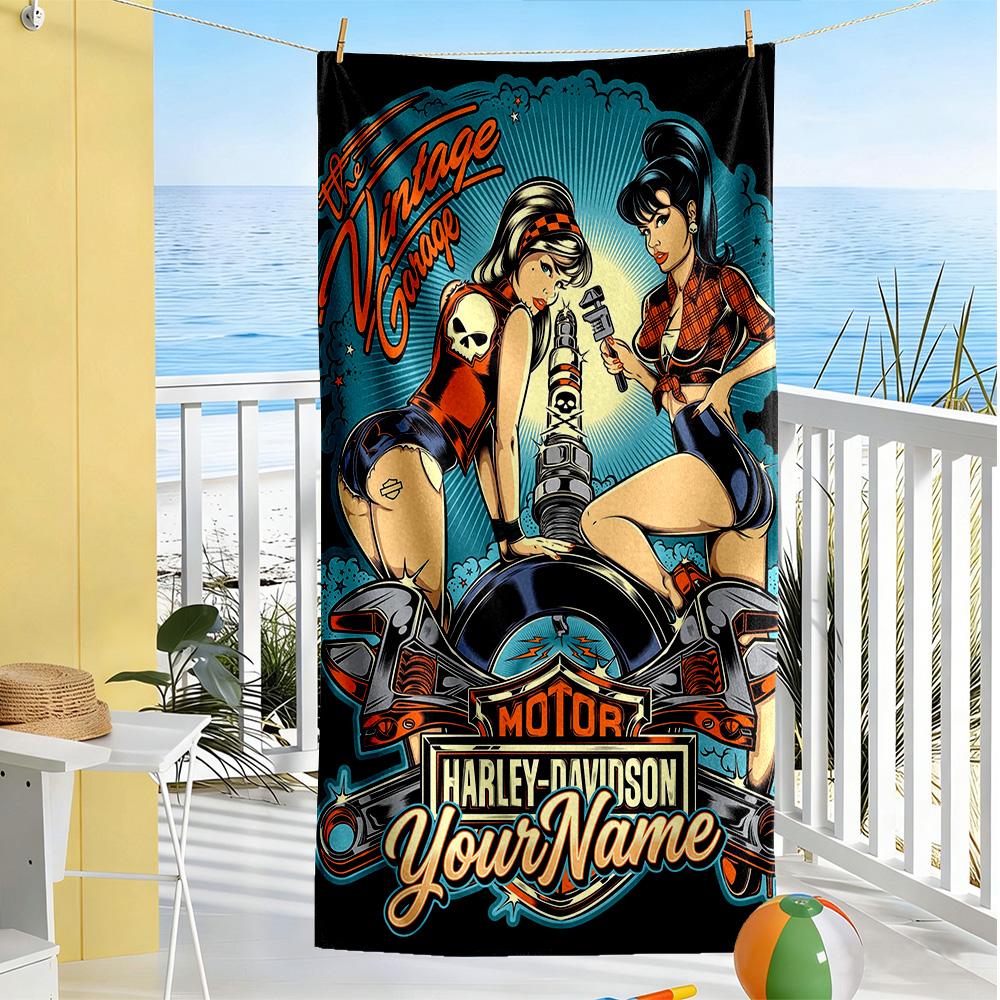 Harley-Davidson Motos Personnaliser Texte Serviette de Plage Douce Durable Séchage Rapide