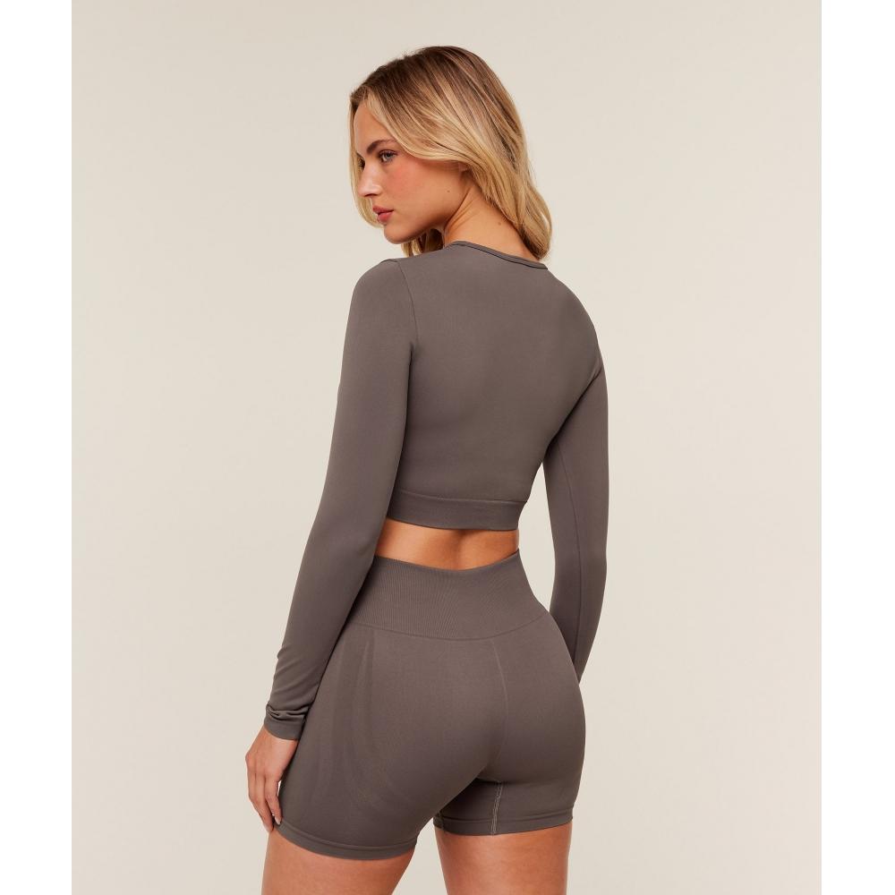 Gymshark Alltag Seamless Langarm Crop Top Cool Brown B7a2s Nbzg