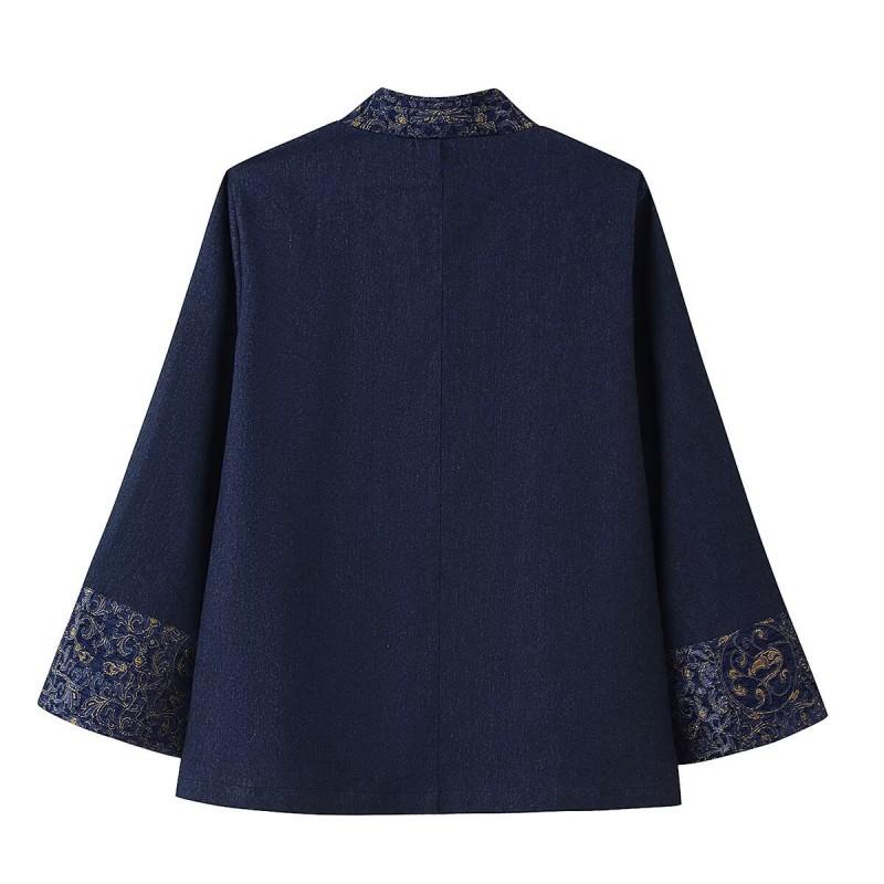Womens Trendy Jacquard Denim Kimono Jacket Street Style Loose Fit V-Neck Tie Front Outerwear