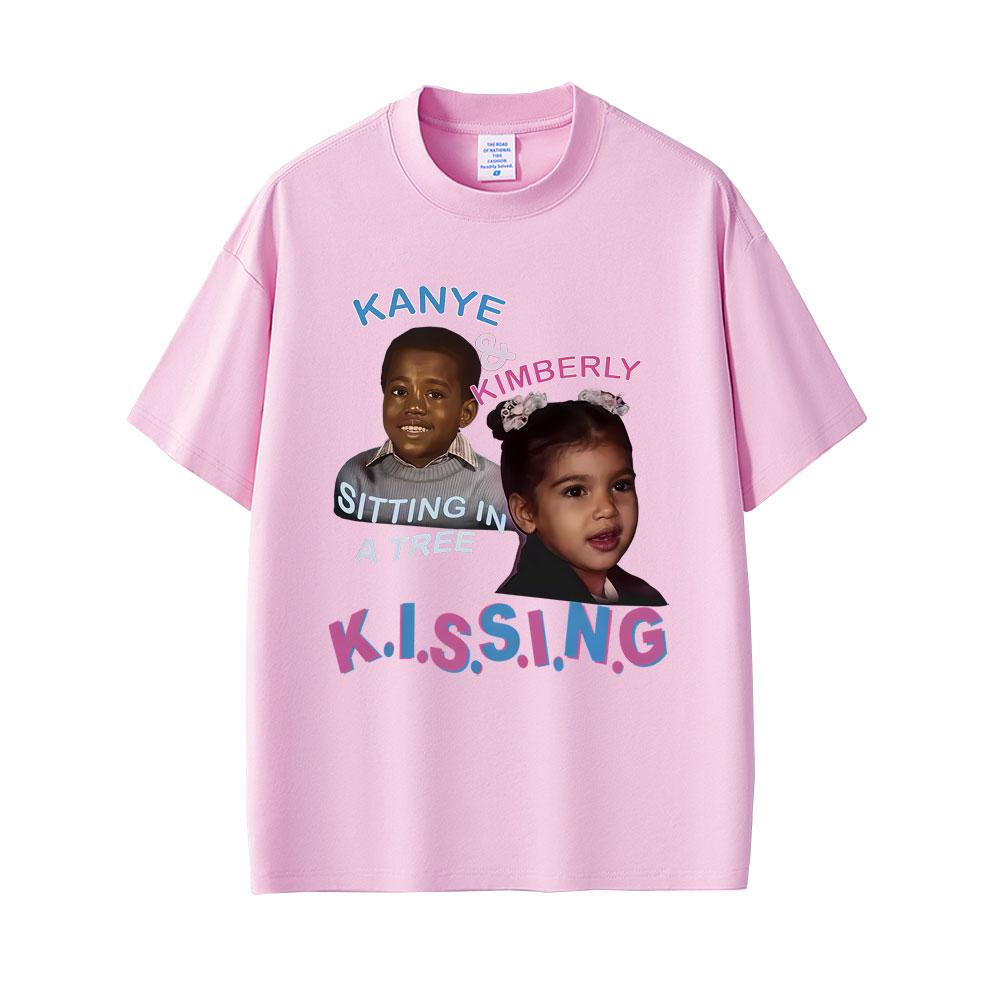 Rapper Kanye West Kimberly Sitting In A Tree Kissing Funny Meme T-shirt Men Women Oversized T Shirts Men's