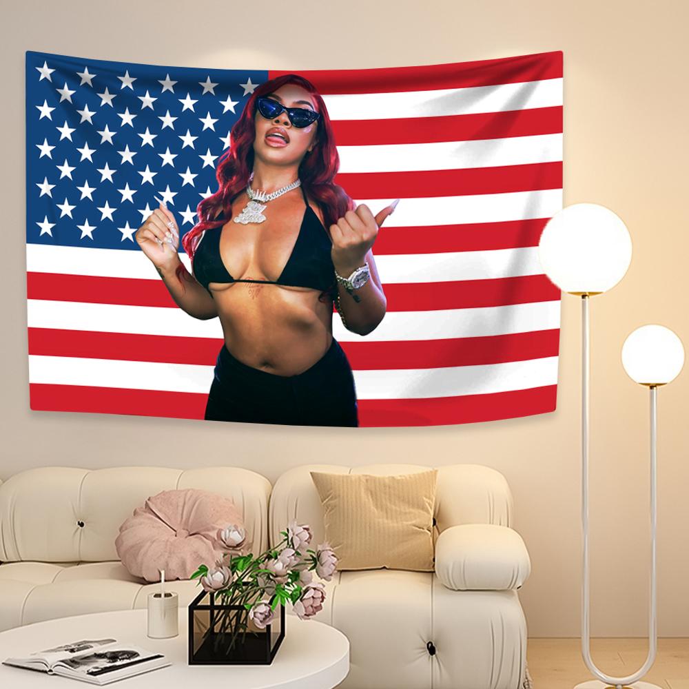 Lattos Flag Banner Four Holes Polyester Digital Prints Rapper Singer Tapestry Outdoor Decoration Room Garage Garden