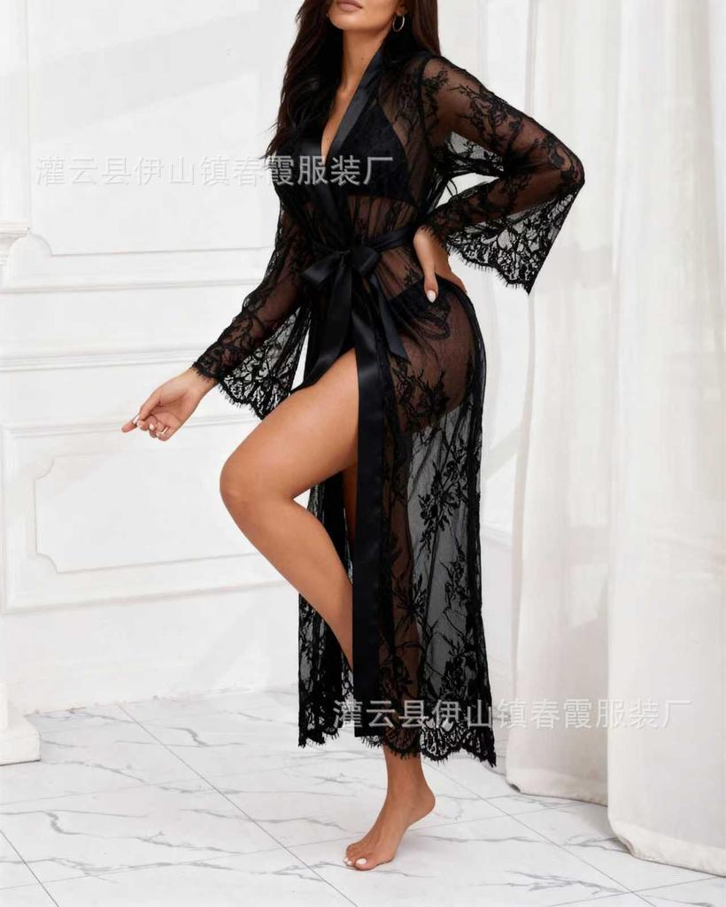 Sex Underwear Women's Light Luxury Sexy Hollow Temptation Lace Pajamas Nightgown Set