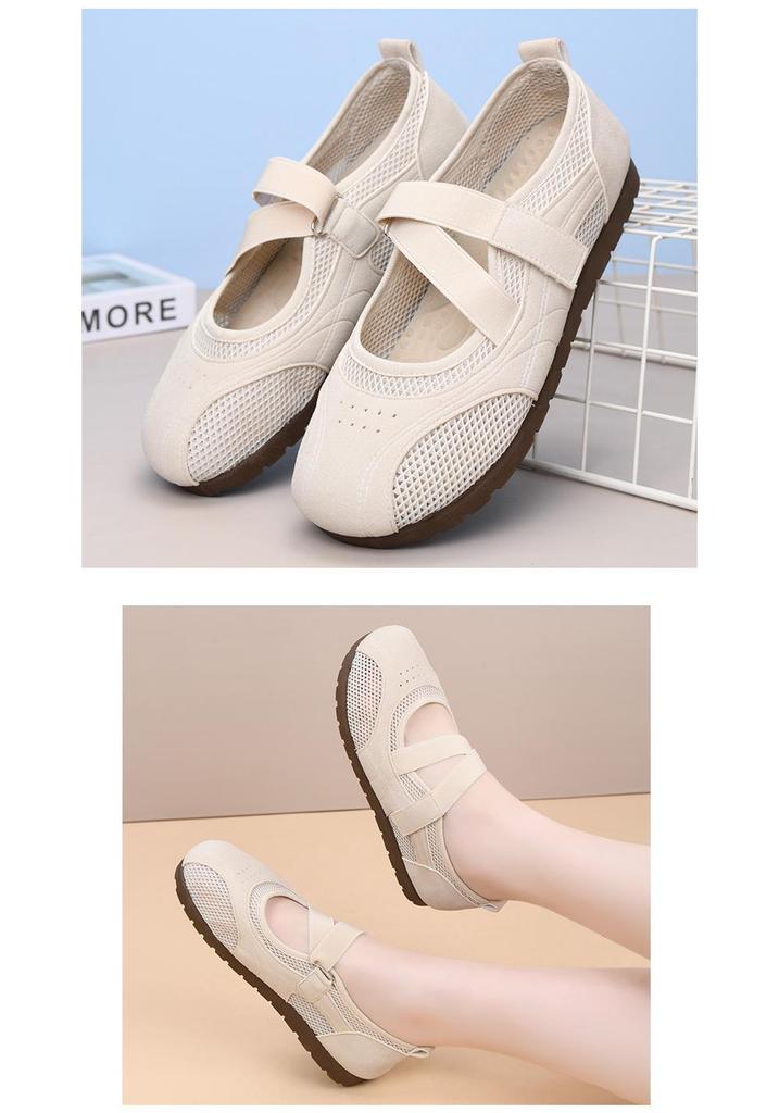 Zapatos Planos Mary Jane para Mujer Verano 2025 de Malla con Velcro - Zapatos Casuales Versátiles para Mamás