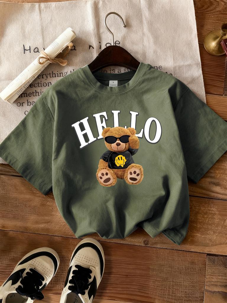 Cute Bear Says Hello Printed TShirts Women Casual Soft Short Sleeve Tops Loose ONeck T Shirts Summer Comfortable Woman Clothes