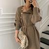 Schnürbund Strickkleid Damenbekleidung Herbst und Winter Neu Locker und Dünn Vielseitig Rollkragen Langer Pullover Damen