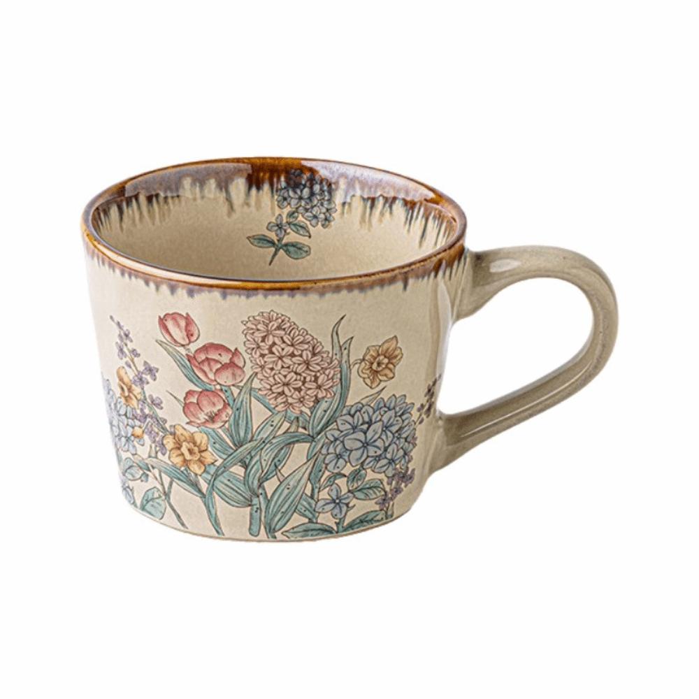 Floral Pattern Ceramic Coffee Cup Non-slip Exquisite Water Cup Decorative Breakfast Cup Office Style A