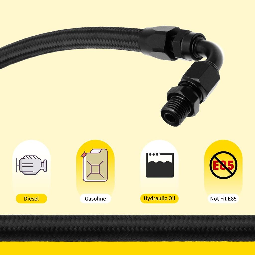 15FT AN6 Automatic Transmission Cooler Line Kit For 4L60E 4L65E - Black Nylon Braided Fuel Line Oil/Gas/Fuel Hose Kit