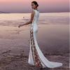 Lace Patchwork Long Dress for Evening Party Vacation Sexy Hollow Out Women's