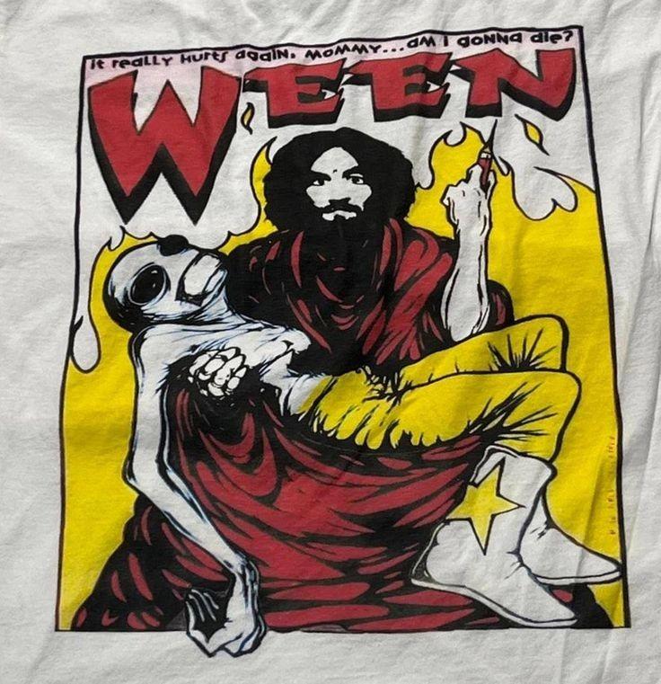 Ween Подержанная футболка с контрастными рукавами и воротником I Still Believe Tour Концертный тур Тур PA224 Унисекс XXXXL