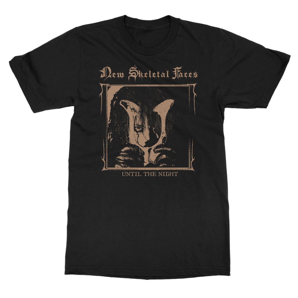 New Skeletal Faces Until The Night Bone Print Cotton TShirt Black Metal Streetwear Unisex Crew Neck Short Sleeve Tee