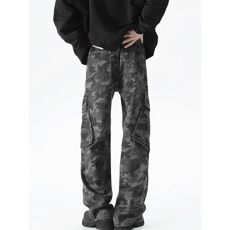 51 Hip-hop Fashion Brand Multi-pockets Camouflage Jeans Men's Vintage Loose Wide Leg Trousers Straight Cargo Pants