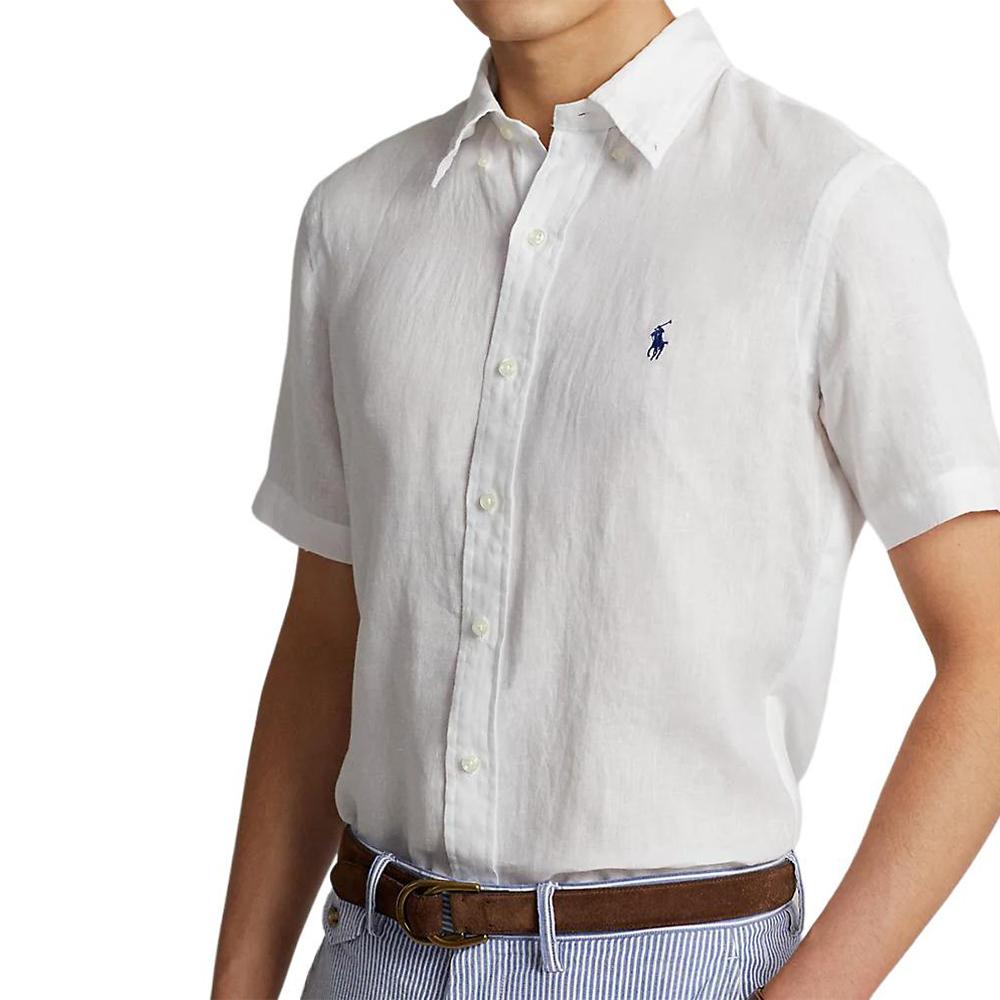 Polo Ralph Lauren Solid Color Logo Embroidered Single-Breasted Short Sleeve Shirt Men shirts White 710791757002