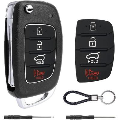 Key Fob Case for Hyundai Sonata Santa Fe Sport  2018 2017 2016 2015 2014 2013 4 Buttons Keyless Entry Remote Control Folding Flip Car Key Fob Cover