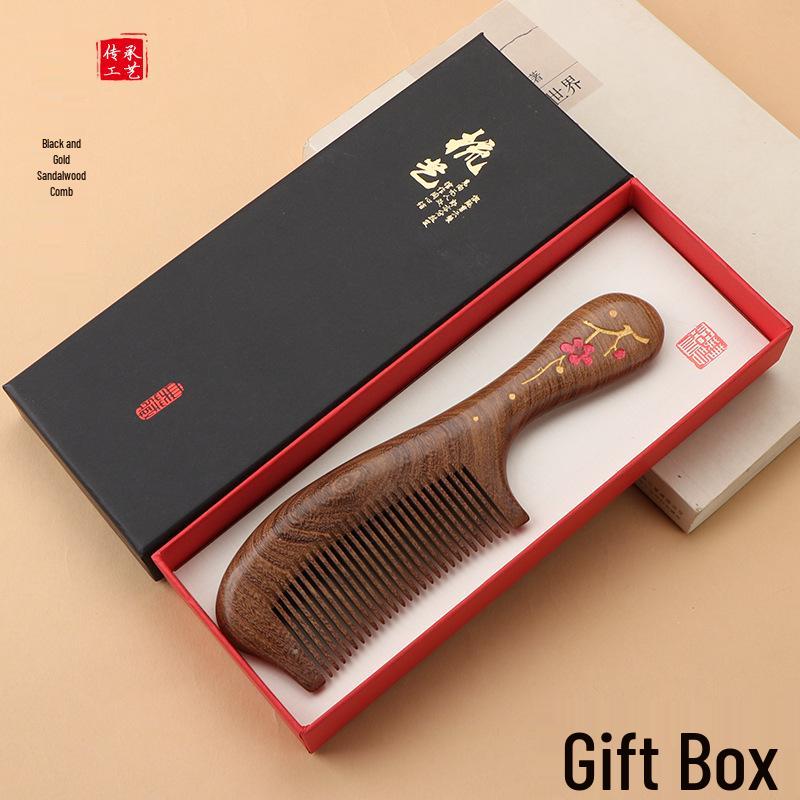 Black Gold Sandalwood Comb with Free Engraving - Hand-Painted Wooden Comb In High-End Gift Box, Perfect for Nurse's Day