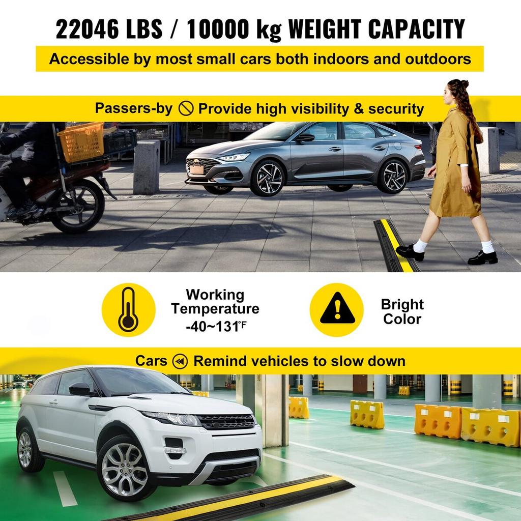 4 Pack of 1-Channel Rubber Cable Protector Ramps Heavy Duty 18000Lbs Load Capacity Cable Wire Cord Cover Ramp Speed Bump Driveway Hose Cable Ramp