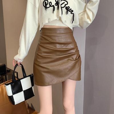 2023 High-Waist Black Leather A-Line Skirt - Plus Size, Autumn/Winter Fashion