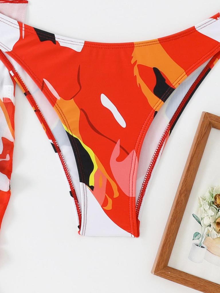 European-American Sexy Print Bikini Set: Women's 2026 Cross-Border Swimwear, Four-Piece Split Swimsuit.