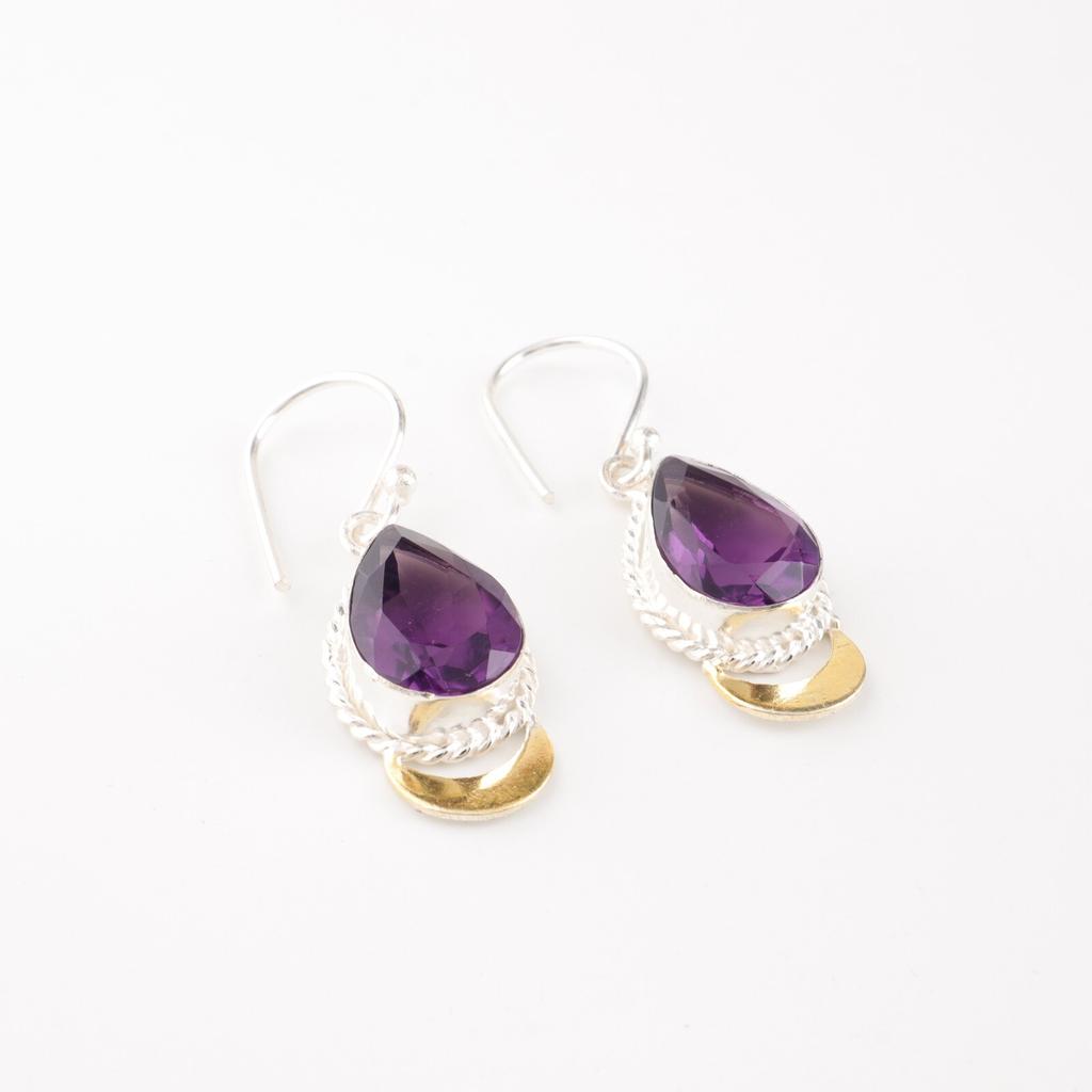 Amethyst Gemstone 925 Sterling Silver Jewelry Handmade Partywear Earrings 1.5" EE-162-4