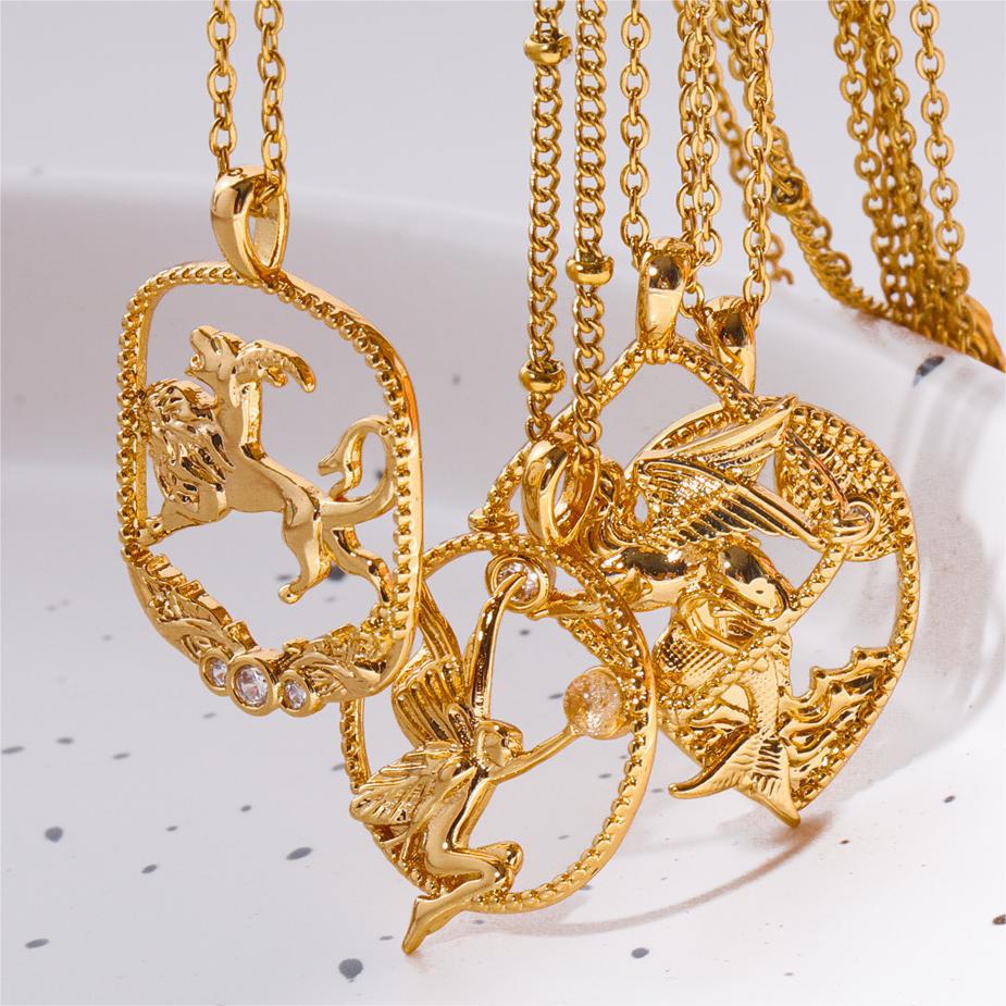Athena Medusa Mermaid Chimera Necklace - Copper Plated Gold Clavicle Chain for Women