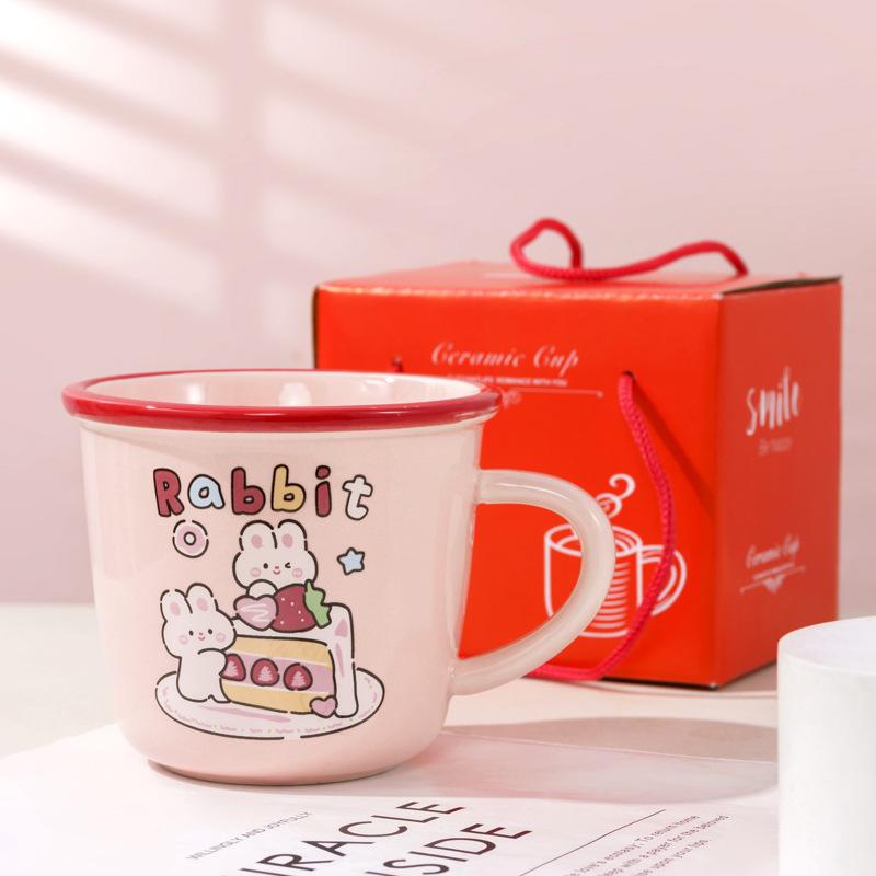 Hochwertig aussehende rosa Kaninchen Keramiktasse Becher Haushaltswasserbecher Paarbecher Mädchen Frühstückstasse Laden Souvenir