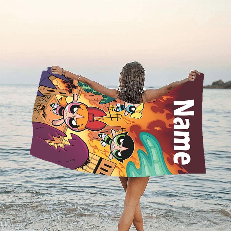 1pc The Powerpuff Girls11 Beach Towel with Custom Name, Beach/Swimming/Bath/Picnic/Camping Towel, Suitable for Seaside Beaches