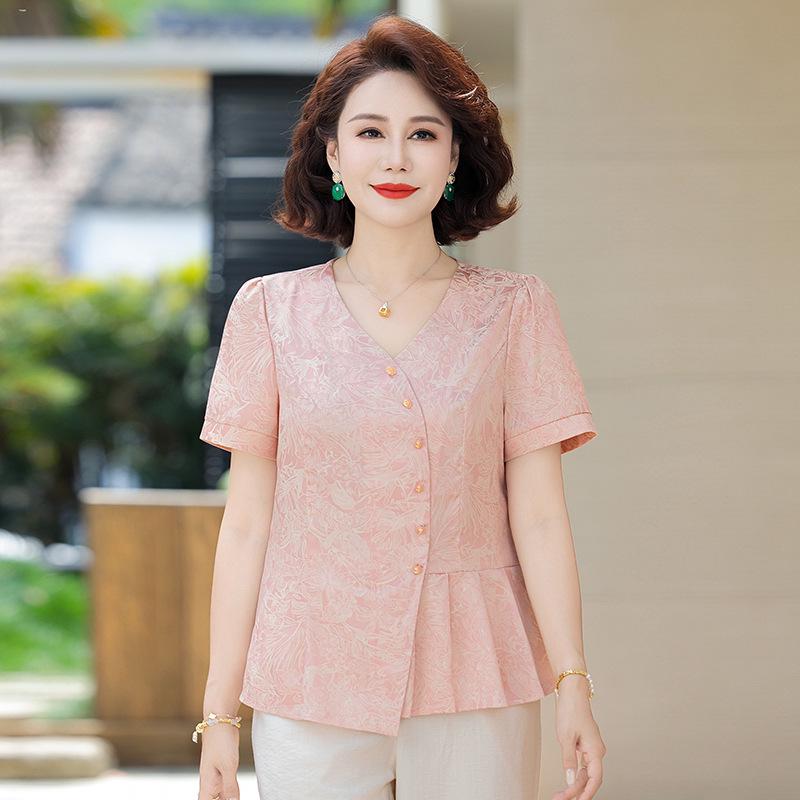 

Elegant Chinese-Style Summer T-Shirt for Middle-Aged and Elderly Women - 2026 Collection 4XL (Recommended 135-150 lbs) рожевий