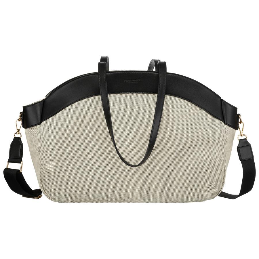 Women's City Bag Made of Genuine Leather and Polyamide Fiber In Beige-black Color - Peterson